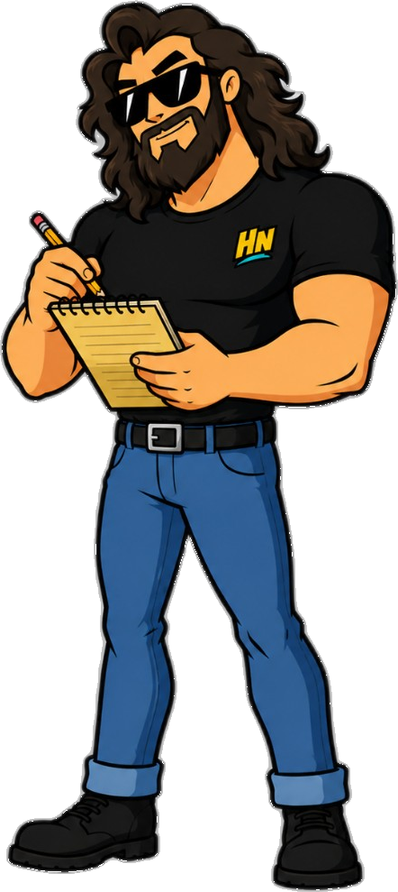Handsome Notes mascot taking notes